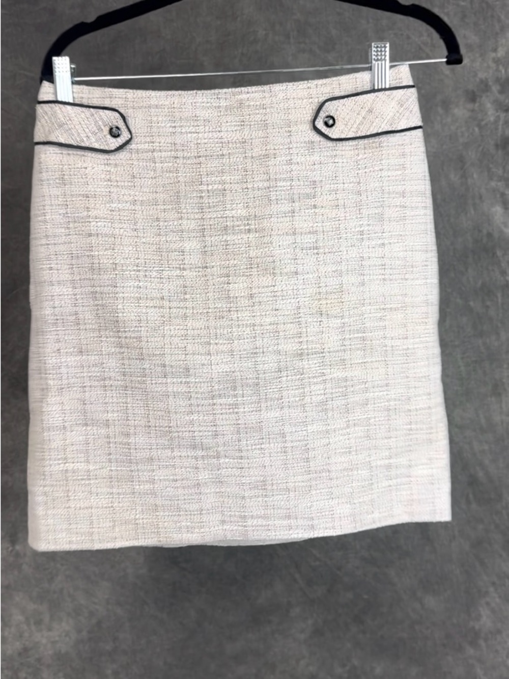 WHBM Cream Tweed Mini Skirt Size 2 | Ivory Black Trim | Lined Career